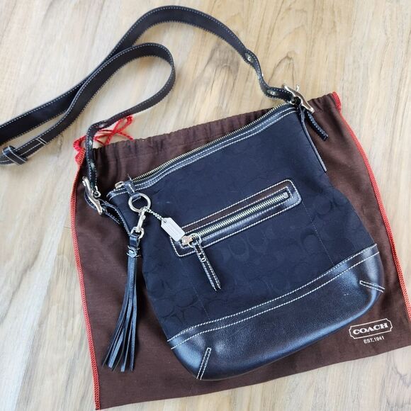 🔥Coach Vintage Black Leather & Canvas Convertible/Shoulder Crossbody Purse